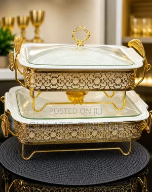 2pcs Rectangular Ceramic Food Warmer Set