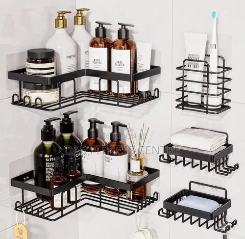 A&S 5-Piece Stainless Steel Corner Shower Caddy Set - 1