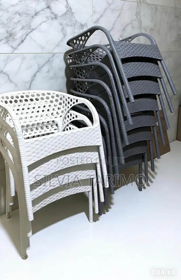 Premium Rattan Plastic Chairs - White/Grey - 1