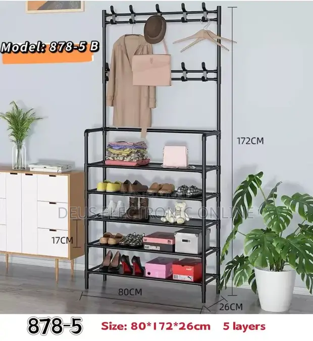 5-Tier Shoe Rack with Hat and Bag Shelf - 1