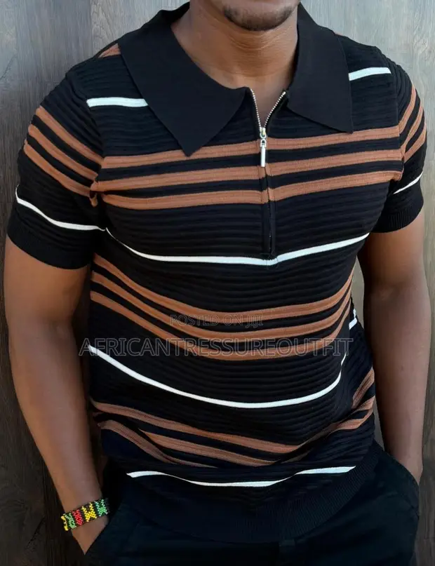 Sacai Stripped Zip-Up Knit Polo Shirt Collection - 1