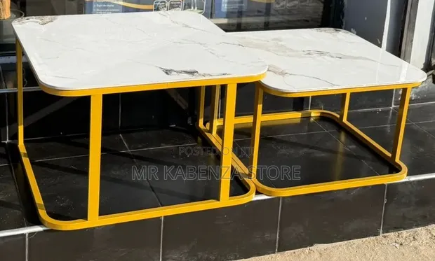 Modern Coffee Table Set - Gold Marble Design - 1