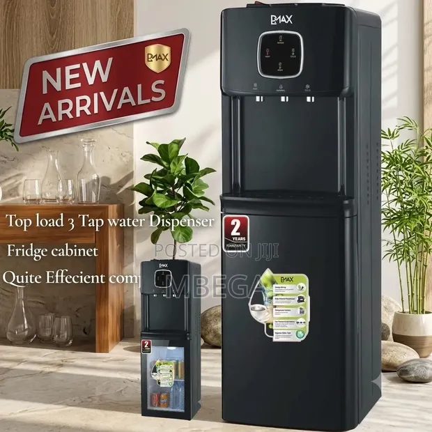 P Max 3-Tap Water Dispenser with Fridge - Black - 1