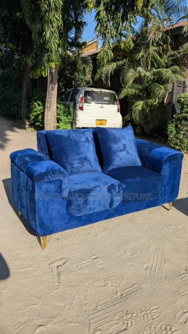 Modern Blue Two-Seater Sofa - 1