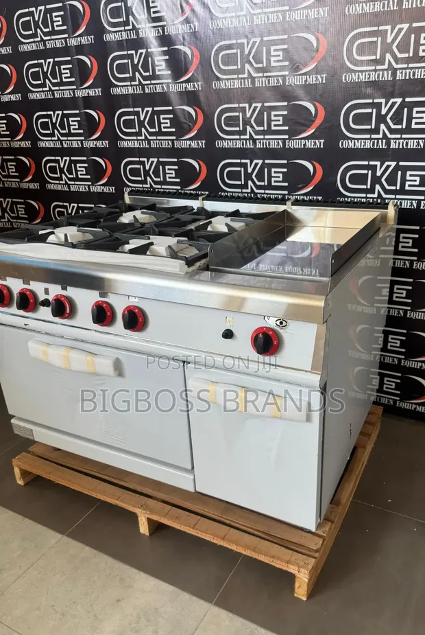 4-Burner Gas Cooker with Griddle, Oven & Cabinet - 1