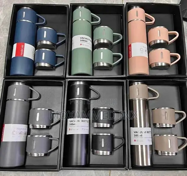 Stainless Steel Vacuum Flask Set with Cups - 1