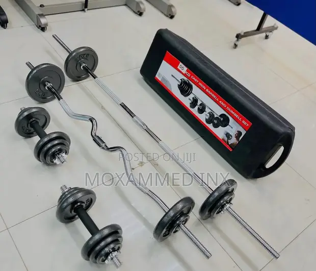 55kg Adjustable Cast Iron Barbell & Dumbbell Set - 1