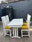 Wood-Mode Dining Table with 4 White Chairs - 1