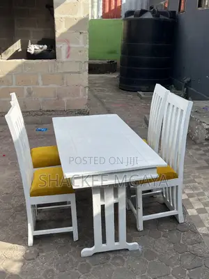 Wood-Mode Dining Table with 4 White Chairs