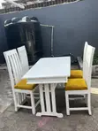 Wood-Mode Dining Table with 4 White Chairs - 3