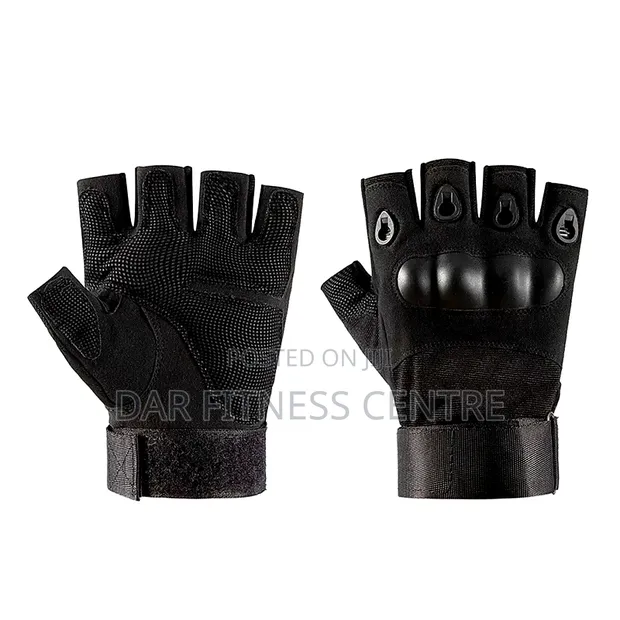 Black Tactical Hard Knuckle Half-Finger Gloves - 1