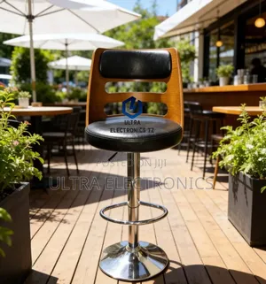 Modern Adjustable Bar Stool - Walnut & Black Leatherette
