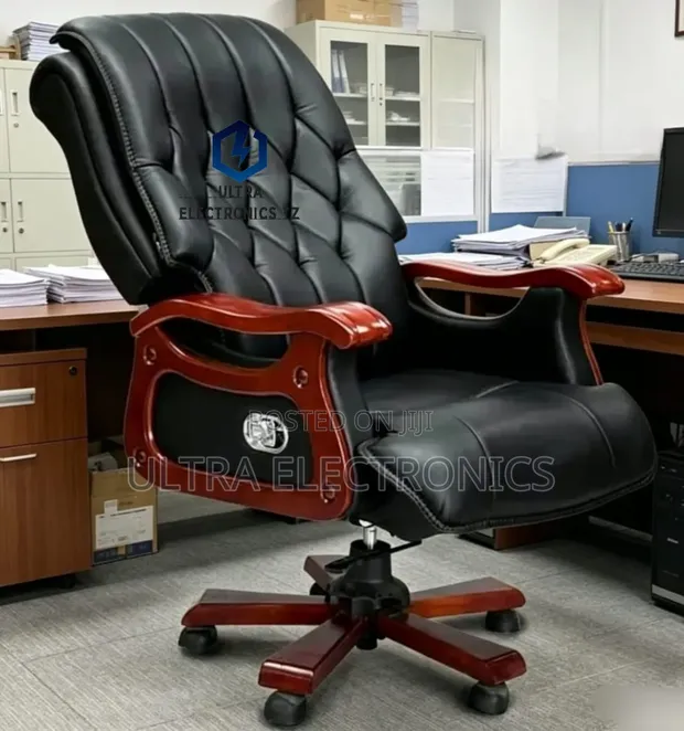 Executive Leather Office Chair with Solid Wood Frame - 1
