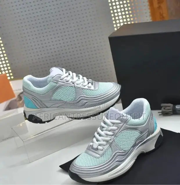 Chanel Silver Metallic CC Logo Sneakers - 1