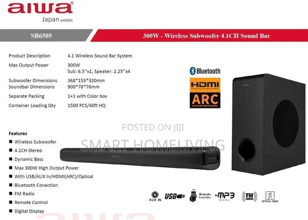 Aiwa Sound Bar SB6505 300W with Wireless Subwoofer - 1