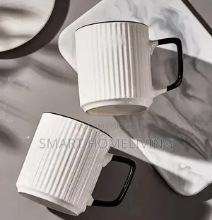 Modern Ribbed Ceramic Coffee Mugs (Set of 2)