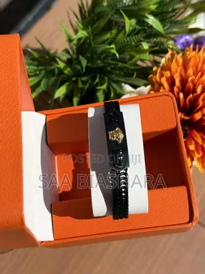 Versace Black Leather Bracelet for Men