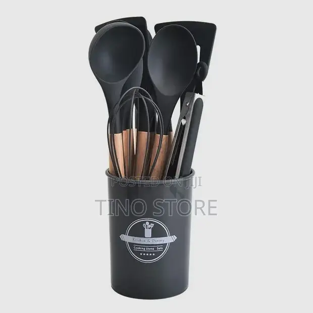 Silicone Cooking Utensils Set with Wooden Handles - 1