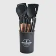 Silicone Cooking Utensils Set with Wooden Handles - 1