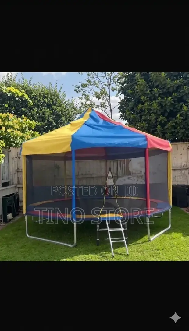 Trampoline with Safety Enclosure and Roof Canopy - 1