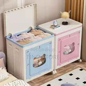 Collapsible Plastic Storage Box with Wheels & Double Doors