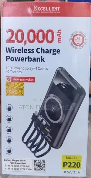 Powerbank ya Kuchaji Isiyo na Waya ya Excellent 20000mAh yenye Port 4