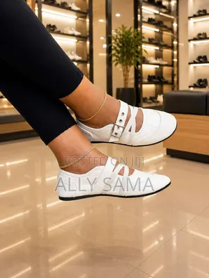Women's White Leather Flats Shoes