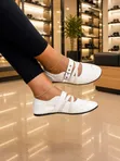 Women's White Leather Flats Shoes - 1