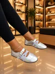 Women's White Leather Flats Shoes - 4