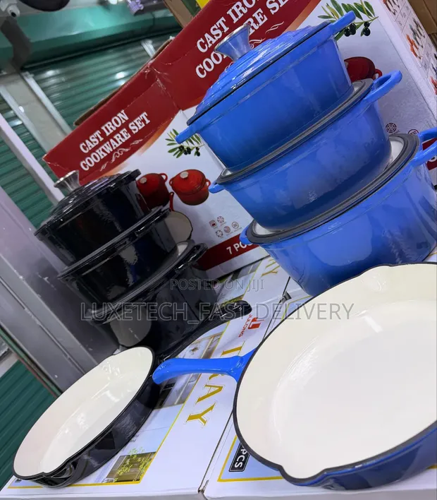 Seti ya Vifaa vya Kupikia vya Enameled Cast Iron Visivyo na Gundi - Vipande 7 - 1
