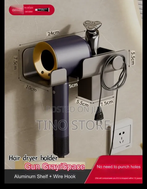 Kishikilia na Kipangilia Hair Dryer cha Kuwekwa Ukutani - 1