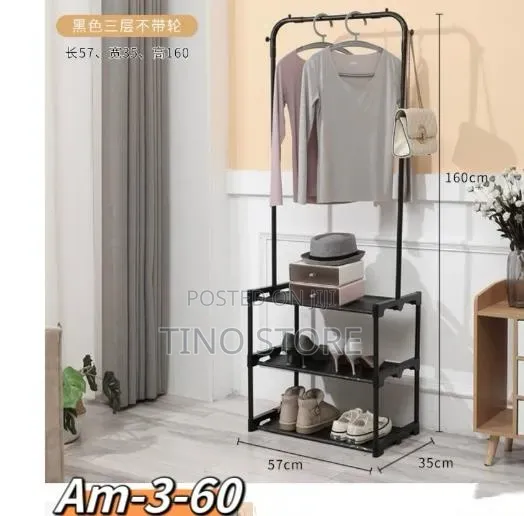 3-Tier Single Pole Coat & Shoe Rack - 1