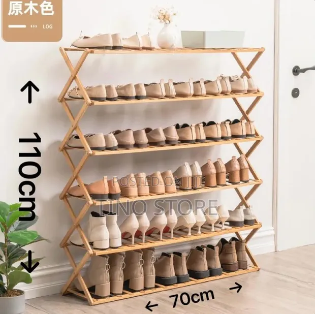 Folding Bamboo Shoe Rack (6 Tiers) - 1