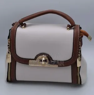 White Handbag with Brown Accents
