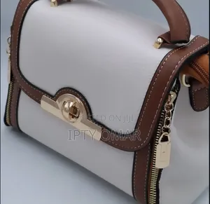White Handbag with Brown Accents