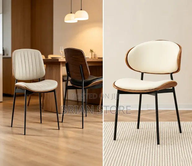 Modern Dining Chair - Cream Fabric & Wood Shell - 1