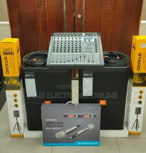 JBL Sound System: Powered Mixer, Speakers, Mic, Stand & Cables