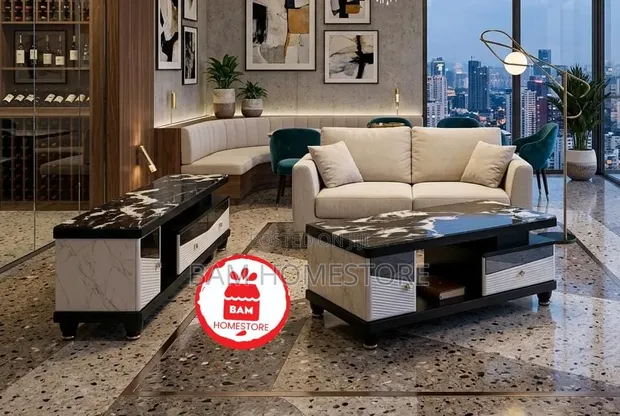Set ya Kifahari ya Meza ya TV na Meza ya Kahawa Juu ya Marumaru - 1
