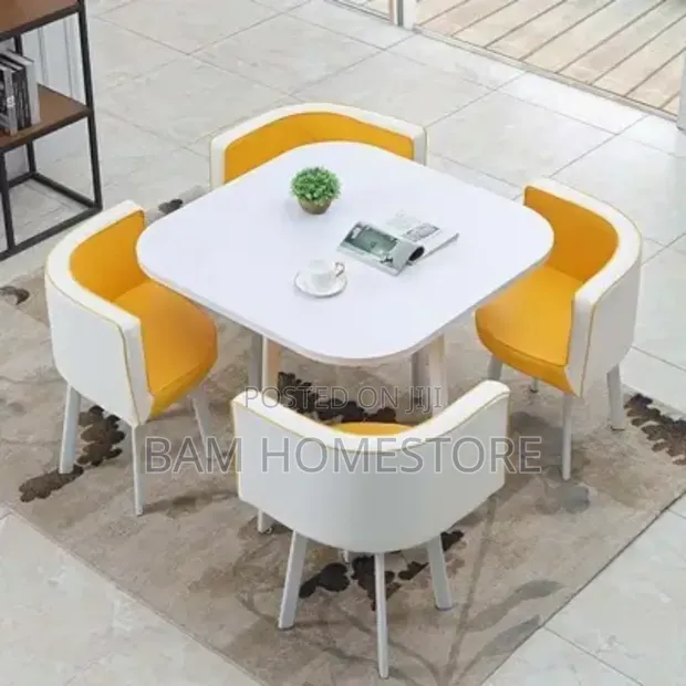 Modern Dining Set - Marble Design Table & 4 Chairs - 1