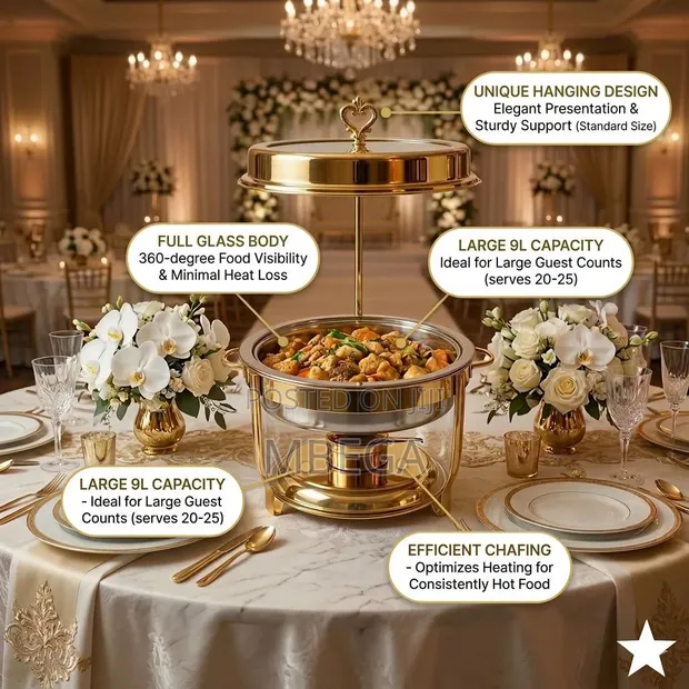 9L Hanging Dish With Glass - Gold - 1