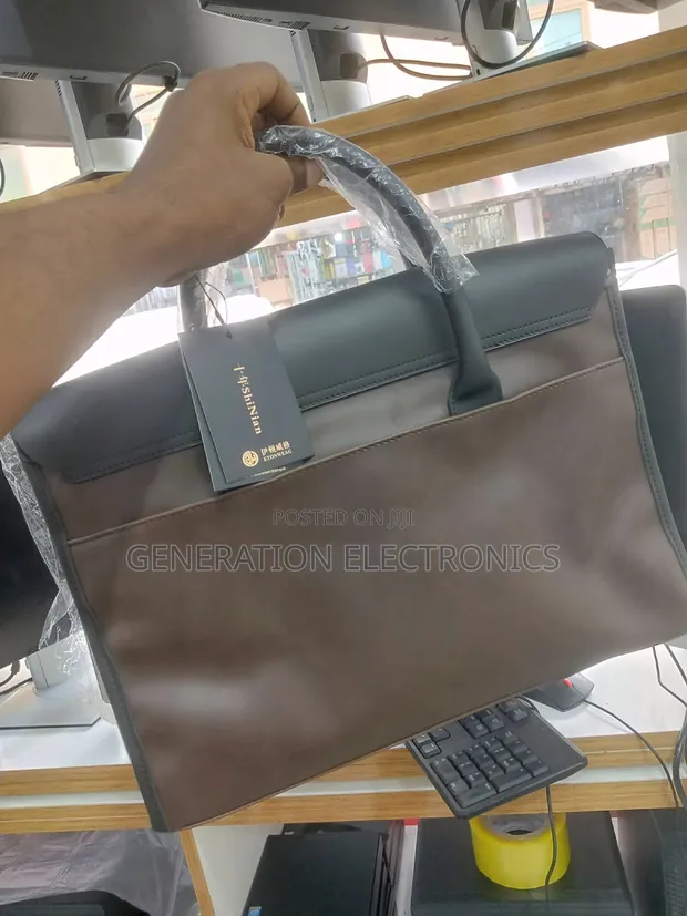 Qaza Classic Leather Laptop Bag - Multicolor - 1