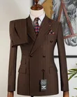 Brown Double Breasted Light Checked Suit - 2