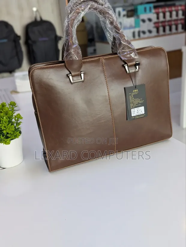 Brand New Leather Laptop Bag - Brown - 1