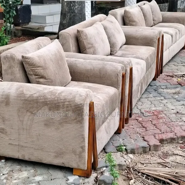 Sofa Set 3-2-1, Kitambaa Off-Cream, Fiber Spring Coil - 1