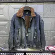 Jaketi la Denim la Zamani na Kola ya Faux-Shearling - 1