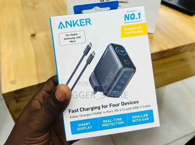 Anker 140W 4-Port Charger with Smart Display & USB-C Cable - 1