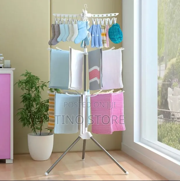 3-Tier Rotating Clothes Hanger with Towel Bar - 1