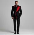 Black Suit Red Long Tuxedo - 2