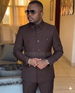 Suti ya Kiume Rangi ya Kahawia (Kaunda Style)