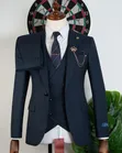 Dark Blue Heavy Fabric Men's Suits - 4